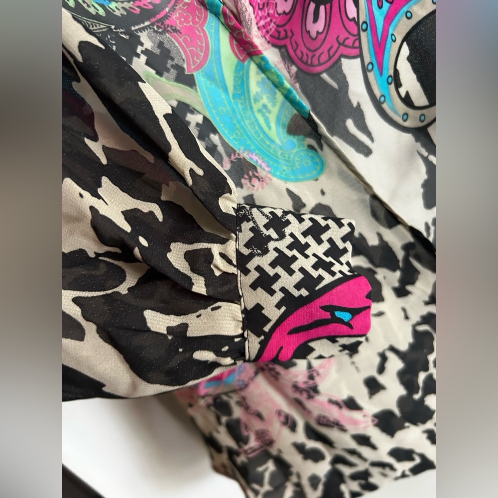 Bisou Bisou Multicolor Paisley Lace Detail Blouse Size M - Picture 4 of 7
